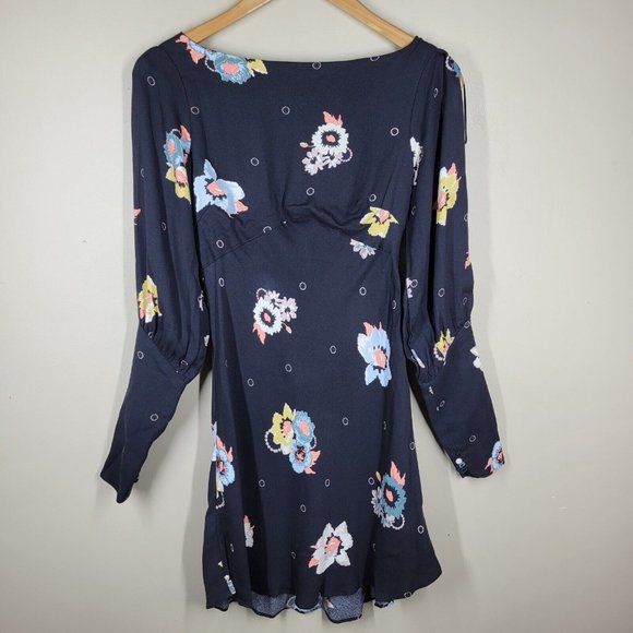 Free People Sunshadows Split Sleeve Floral Mini Dress 0 Boho Long Sleeve - Picture 1 of 11